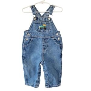Baby GAP Embroidered Tractor Overalls Size 6-12‎ Months Denim Pockets Bibs Y2K